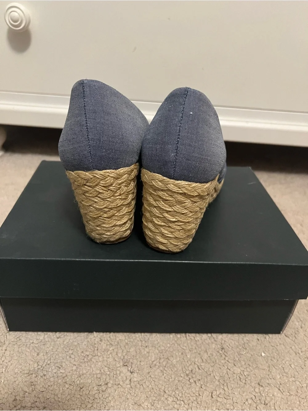 Chaps Blue Espadrille Peep-Toe Wedge Sandals